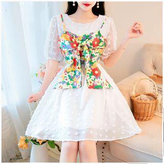 Set: Lace Dress + Sleeveless Bow-accent Top