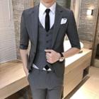 Set : Plain 3/4-sleeve Blazer + Vest + Pants