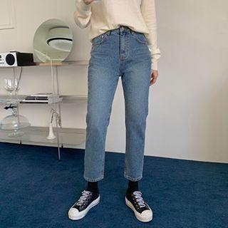 Washed Flat-front Jeans