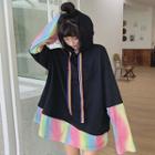 Mock Two-piece Rainbow Panel Hoodie As Shown In Figure - One Size