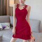 Spaghetti Strap Ruffled Bow A-line Dress