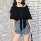 Cold-shoulder Elbow-sleeve Cut Out T-shirt