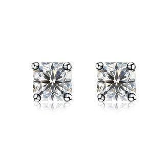 925 Sterling Silver Simple Geometric Square Cubic Zirconia Stud Earrings Silver - One Size