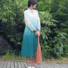 Gradient Frog-button Long Sleeve Dress Gradient - Cyan - One Size