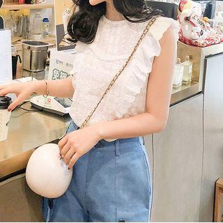 Ruffle Sleeveless Eyelet Lace Blouse