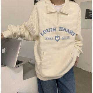 Half-zip Letter Embroidered Quilted Sweatshirt Off-white - One Size