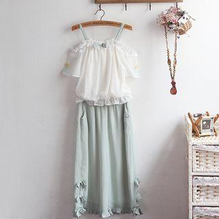 Off Shoulder Short-sleeve Top / Wide Leg Pants / Set
