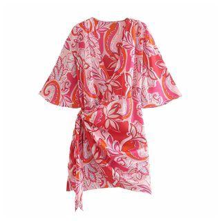 V-neck Ruched Printed Dress