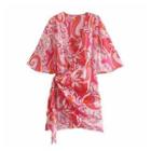 V-neck Ruched Printed Dress
