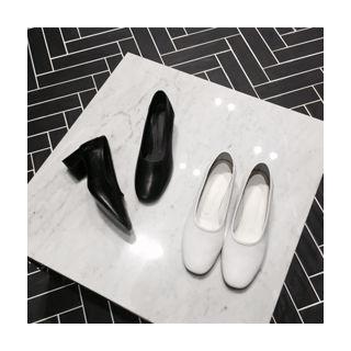 Genuine Leather Chunky-heel Pumps