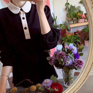 Round-collar Contrast-trim Blouse