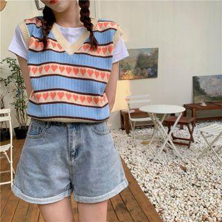 Heart Pattern Sweater Vest Blue - One Size