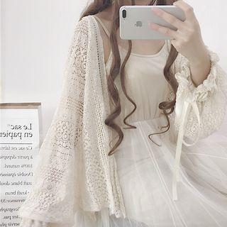 Lantern-sleeve Lace Jacket Almond - One Size