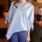 V-neck Striped Elbow-sleeve Blouse