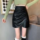 Faux Leather Shirred Mini A-line Skirt