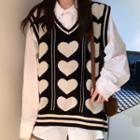 Heart Pattern Sweater Vest Black - One Size