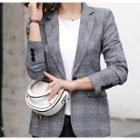 Plaid Single-button Blazer / Plain Long-sleeve T-shirt / Set