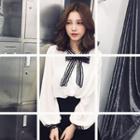 Lantern-sleeve Bow Accent Chiffon Top