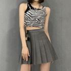 Zebra Print Crop Tank Top / Camisole Top / Pleated A-line Skirt / Set