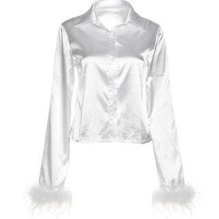 Fluffy Trim Plain Blouse