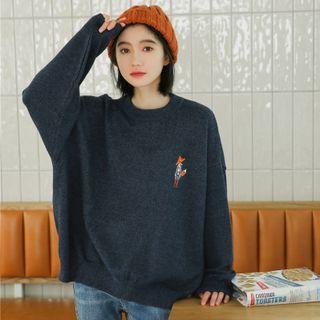 Fox Embroidery Knit Top