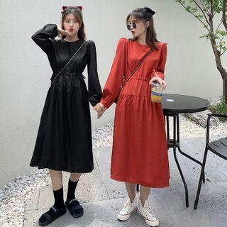 Drawstring Waist Round Neck Midi Dress