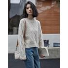 Cable-knit Round-neck Cardigan