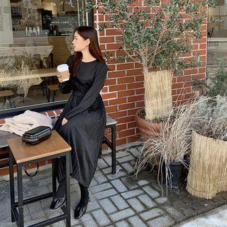 Gathered Long Crystal-pleat Dress