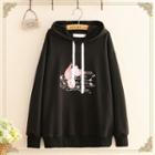 Ear-accent Hood Rabbit Embroidered Hoodie