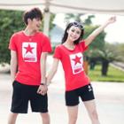 Set: Couple Short-sleeve Star-print T-shirt + Shorts