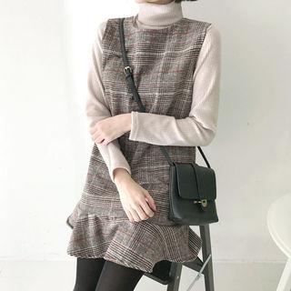 Sleeveless Ruffled Glen-plaid Mini Dress