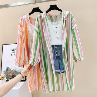 Elbow-sleeve Striped Hooded Light Jacket