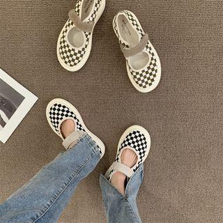 Check Canvas Mary Jane Shoes