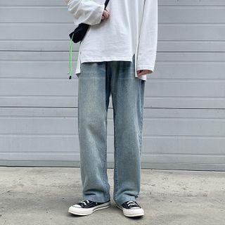 High-waist Washed Straight Cut Jeans