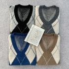 V-neck Argyle Fluffy Sweater Vest