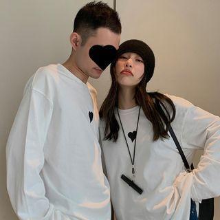Long-sleeve Heart Print Lettering T-shirt