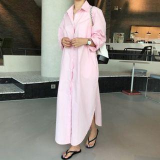 Long-sleeve Maxi Shirtdress Pink - One Size