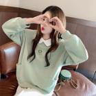 Mock Two-piece Collared Sweatshirt Light Green - One Size