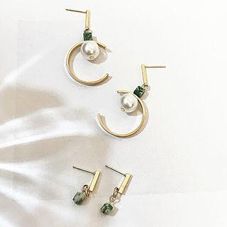 Stone & Geometric Alloy Dangle Earring