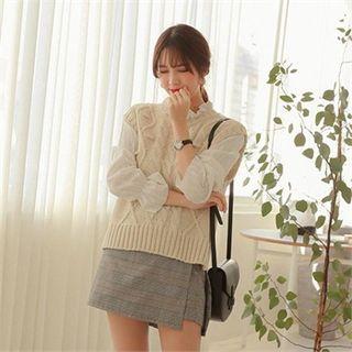 Cap-sleeve Cable-knit Sweater