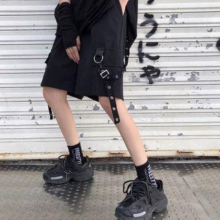 Side-pocket Belted Straight-cut Cargo Shorts
