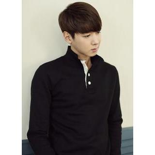 High-neck Buttoned Cotton Top