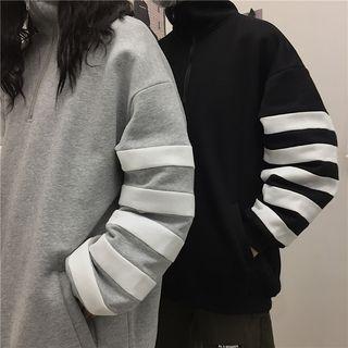 Turtleneck Striped Panel Half-zip Pullover