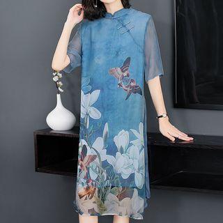 Traditional Chinese Elbow-sleeve Printed Dress