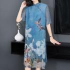 Traditional Chinese Elbow-sleeve Printed Dress