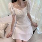 Shirred Puff-sleeve Slim-fit Dress