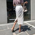 Band-waist Linen Blend Skirt With Sash