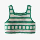 Color Block Crochet Cropped Camisole Top Green - One Size