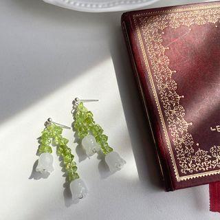 Sterling Silver Flower Drop Earring 1 Pair - Green & White - One Size