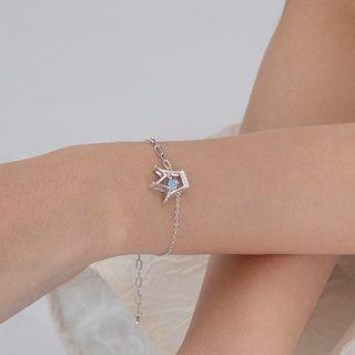 Rhinestone Crown Bracelet Silver & Blue - One Size